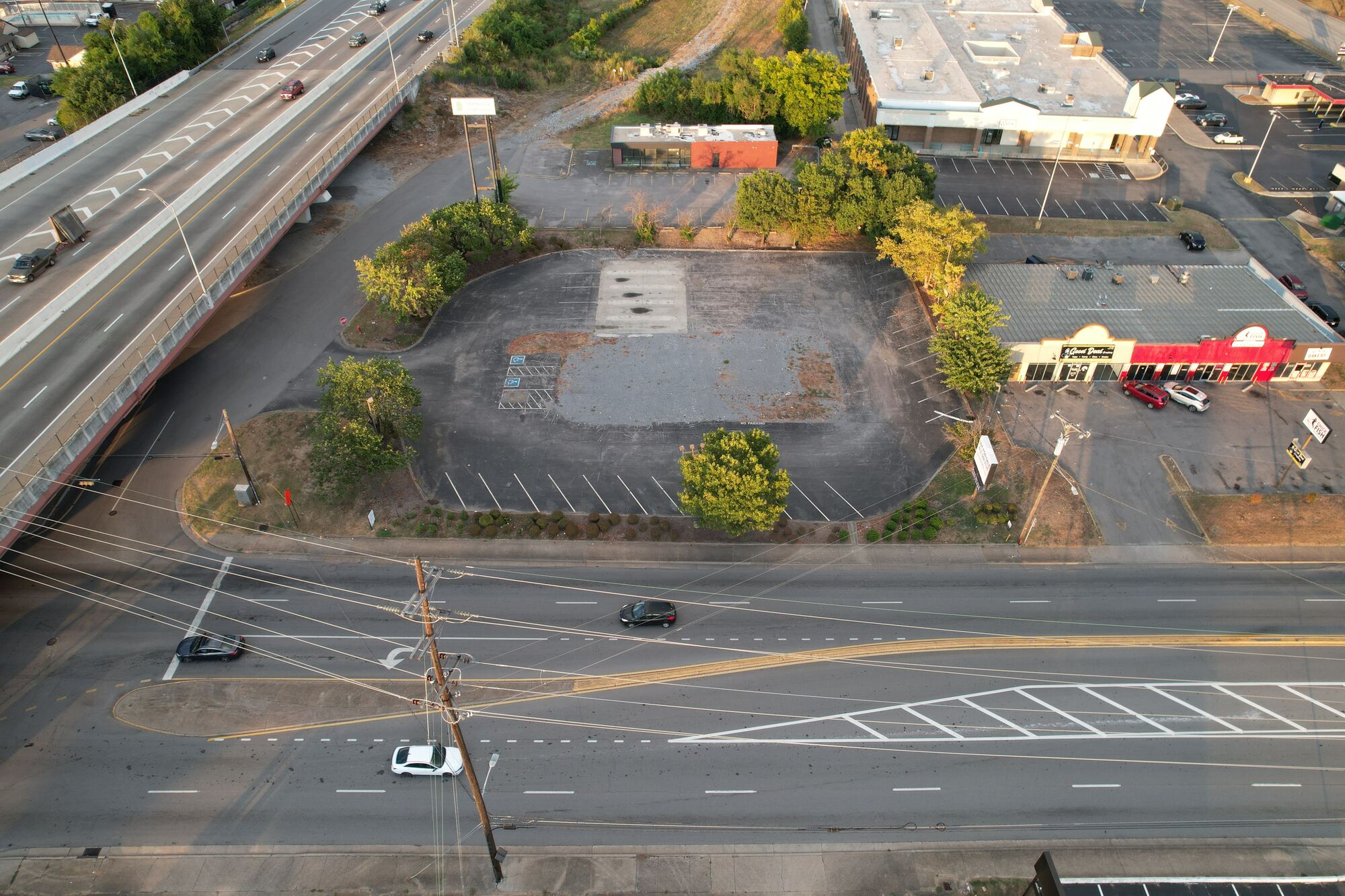 Drone view of the corner at the Rivergate Pkwy signal